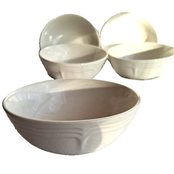 5 Thomson Bianca White 5 1/2” Fruit/ Dessert /Sauce Bowl-Embossed Lines - Picture 4 of 7